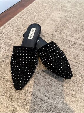 Steve Madden Black Studded Pointed Slip-On Mules